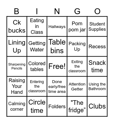 Our Classroom Procedures and Routines Bingo Card