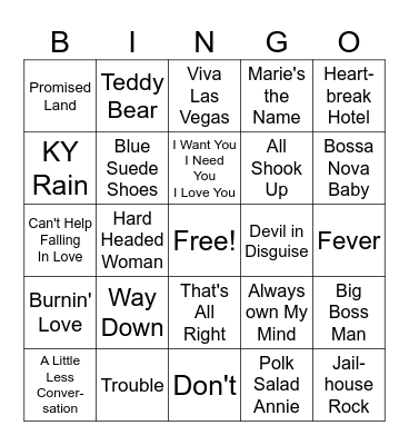 Elvis Bingo Card