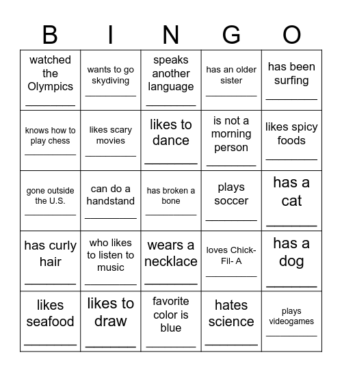 Find Somebody Who..... Bingo Card