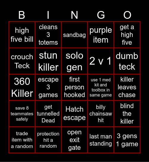 DBD 2v8 Bingo Card