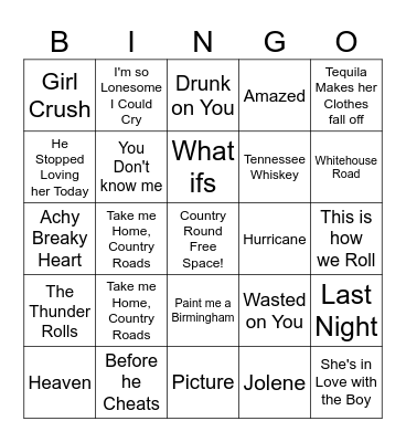 Country Music Bingo Card