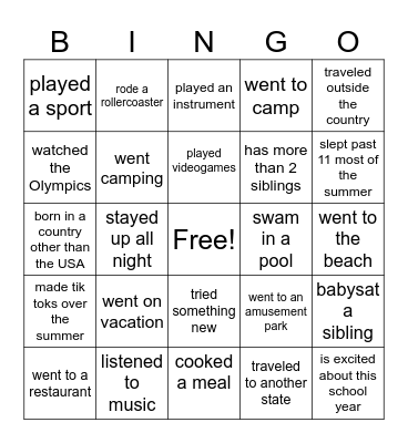 Music BINGO Card