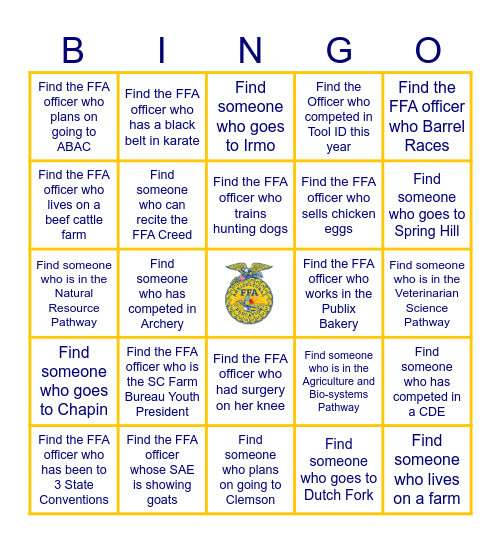 FFA BACK TO SCHOOL BASH Bingo Card