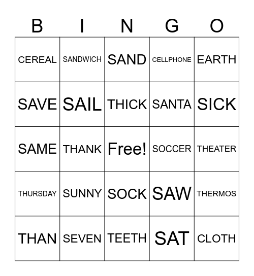 TH & S Bingo Card