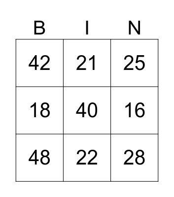 Grade 4 - Multiplication Bingo Card