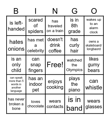 BINGO 1 ... Find someone who Bingo Card