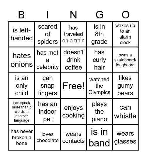 BINGO 1 ... Find someone who Bingo Card