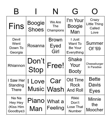 Fun Hits Bingo Card