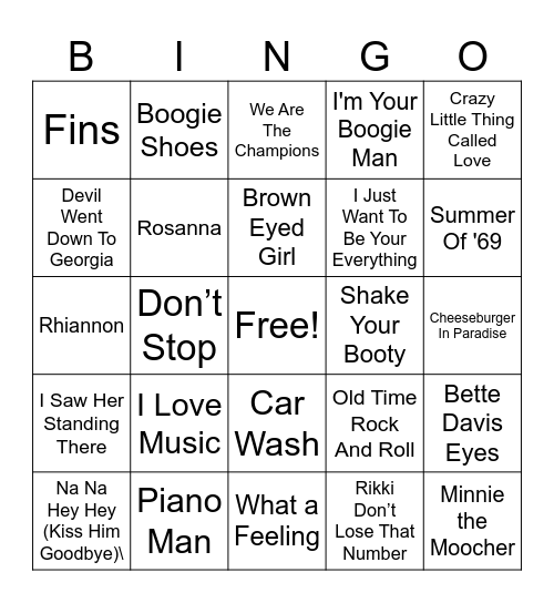 Fun Hits Bingo Card