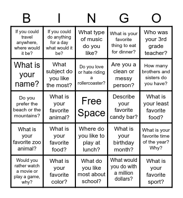 Getting To Know Each Other Bingo Card