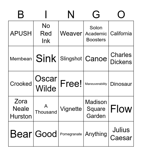 Classroom Bingo Card