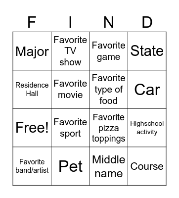 Similarity FIND Bingo Card