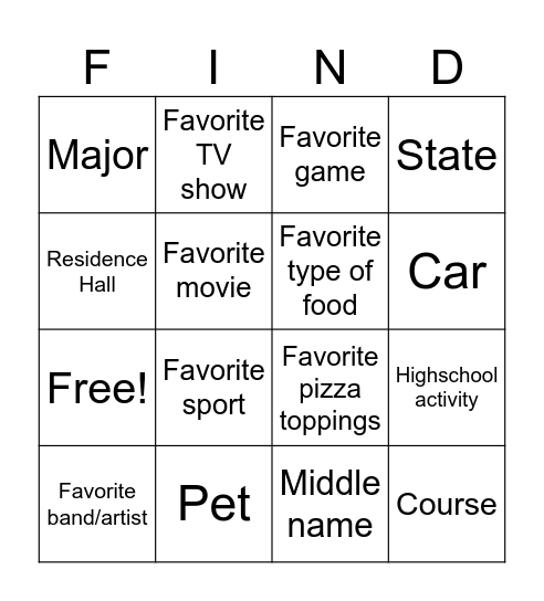 Similarity FIND Bingo Card