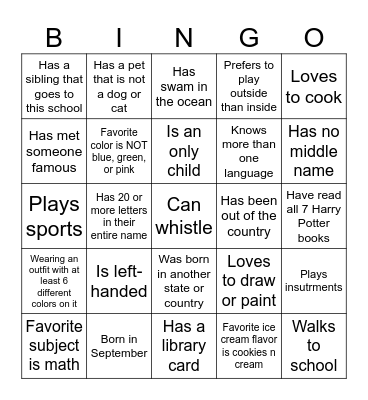 Human Scavenger Hunt Bingo Card