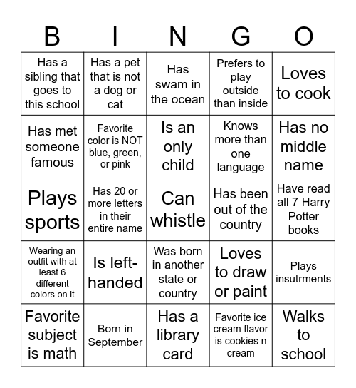 Human Scavenger Hunt Bingo Card