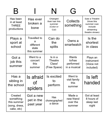 Get to Know You THEATRE Bingo Card