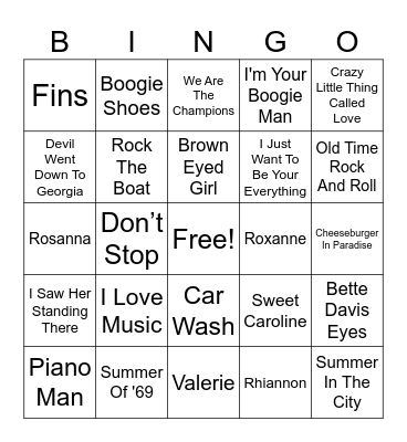 Fun Hits Bingo Card