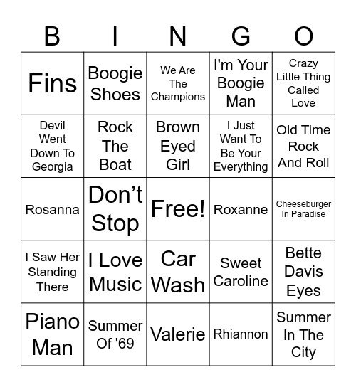 Fun Hits Bingo Card