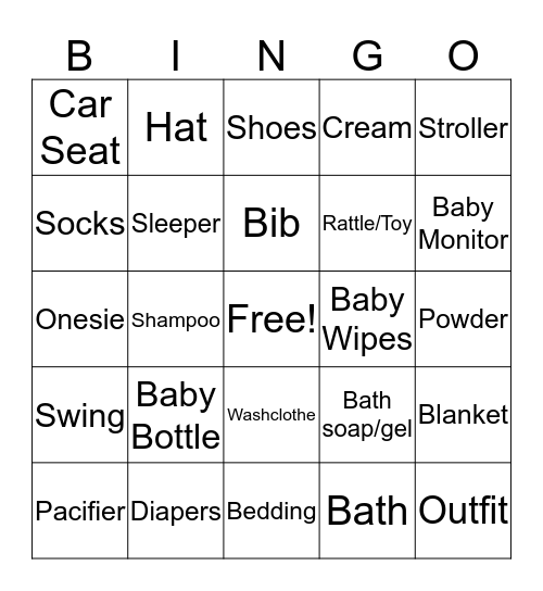 Baby Shower Bingo Card