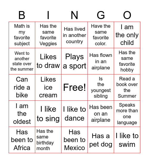 Connection Game Bingo Card