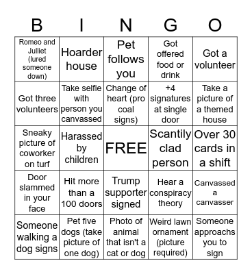 Canvasser Bingo Card