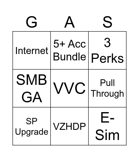 G.A.S Bingo Card