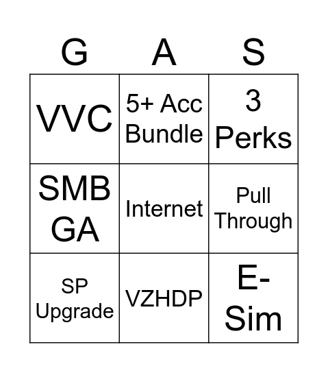 G.A.S Bingo Card