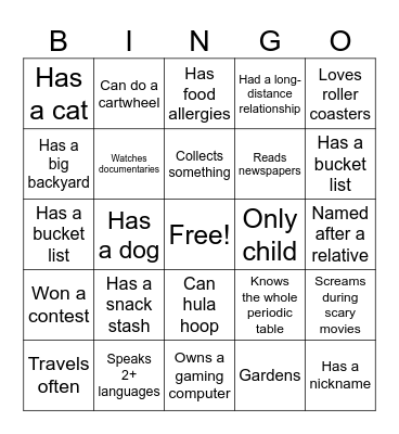 Icebreaker Bingo Card