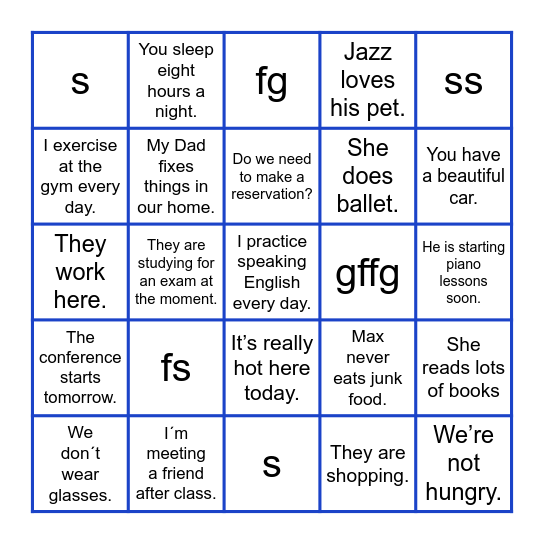 Present Simple vs Present Continuous Bingo Card