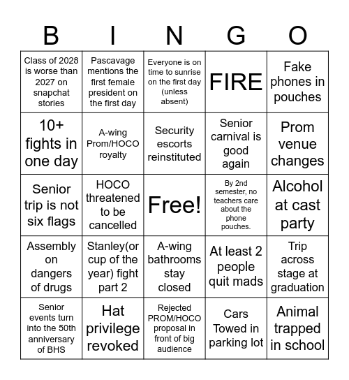 BHS SCHOOL YEAR 24-25 Bingo Card