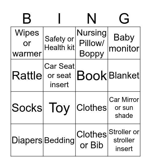 Morgan's Baby Shower Bingo Card