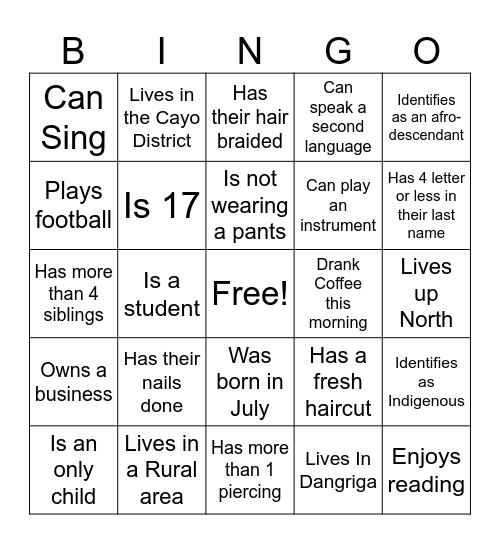 Human Bingo Card