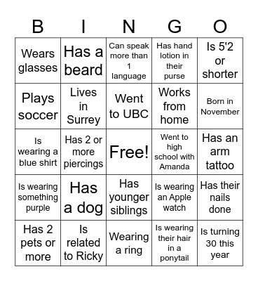 Find the Guest Bingo Card