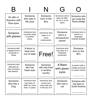 Get To Know Ya! Bingo Card