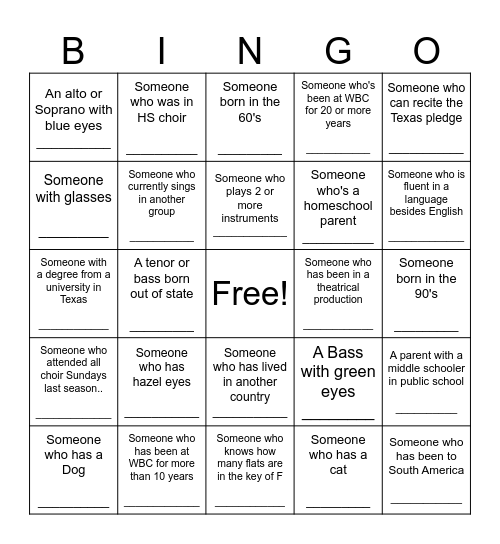 Get To Know Ya! Bingo Card