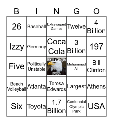 Back to the Olympics, 1996 Bingo Card