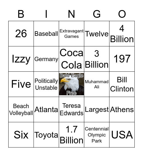 Back to the Olympics, 1996 Bingo Card