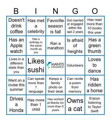 Find someone who... Bingo Card