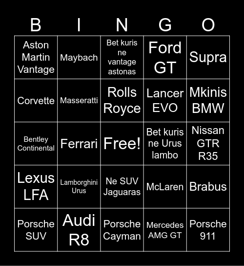 Carspotting Bingo Card