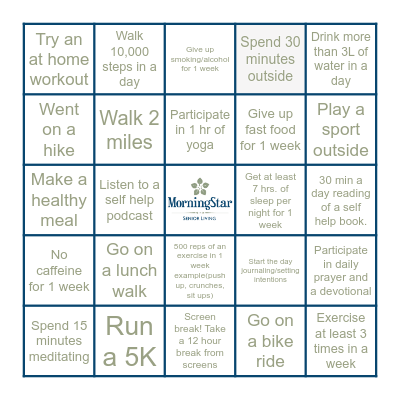 Sept Wellness Challenge Bingo Card