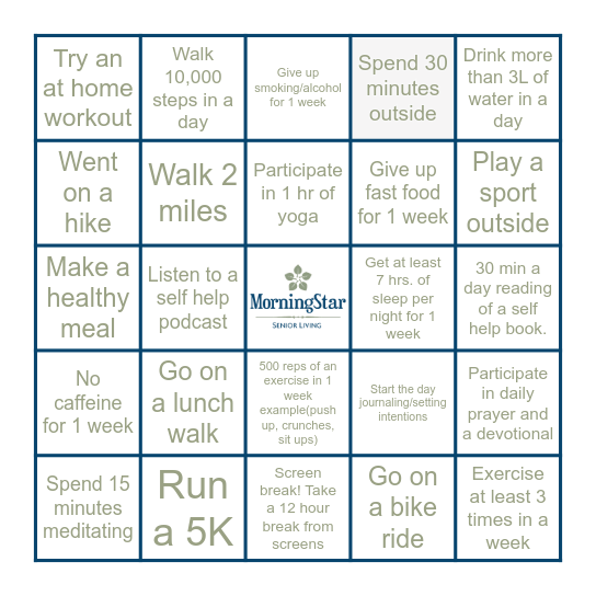 Sept Wellness Challenge Bingo Card