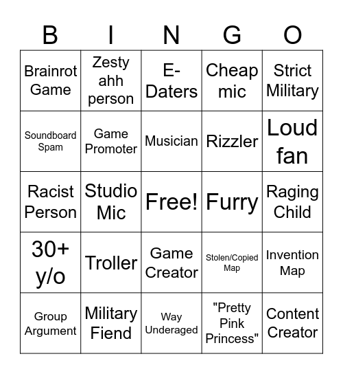 RecRoom Bingo Card