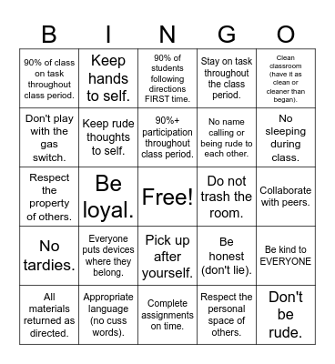 1st Semester 2024-2025 Class Behavior BINGO Card
