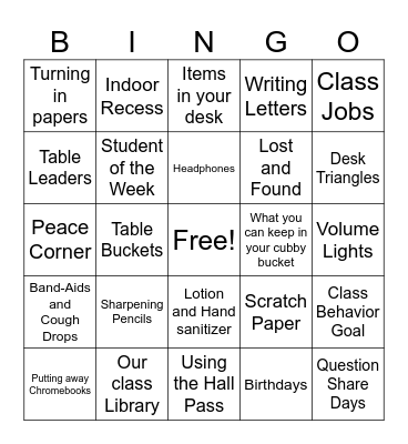 Procedures Bingo Card