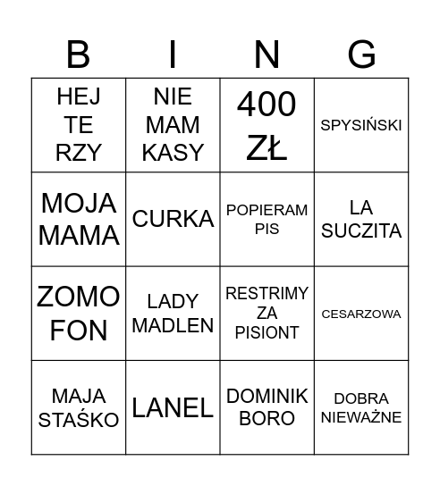LICZY SIĘ OD TERAZ Bingo Card