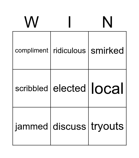 Unit 1 Week 2 Vocabulary Bingo Card