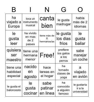Que tenemos en común? Bingo Card