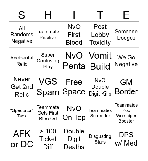 SMITE Bingo Card