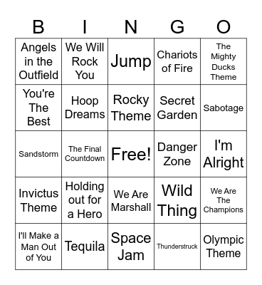 Jock Jams Bingo Card