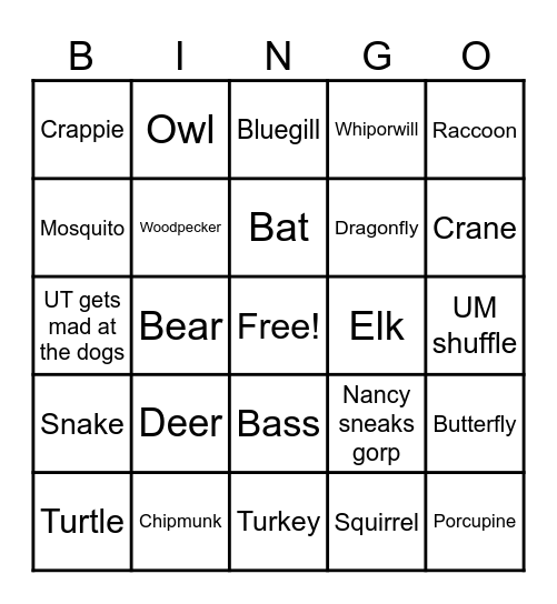 Pigeon Creek Bingo Card